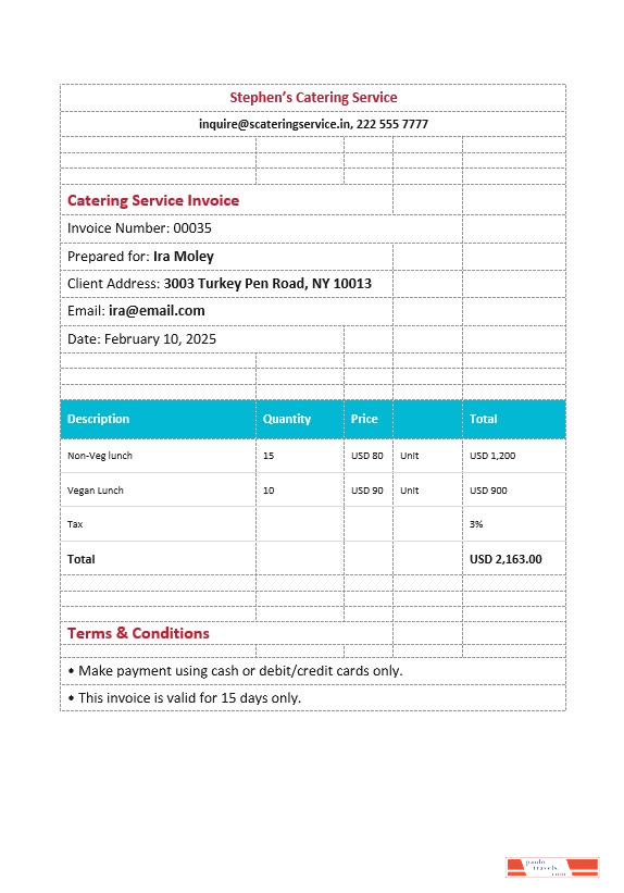 Editable Catering Service Invoice Template PSD template